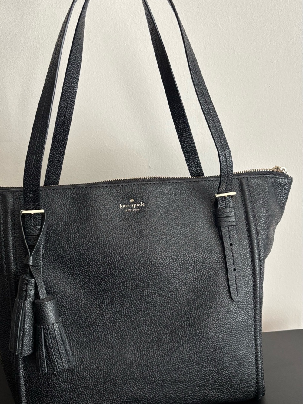 kate spade Black Pebbled Leather Tote with Tassel Detail - Picture 2 of 7
